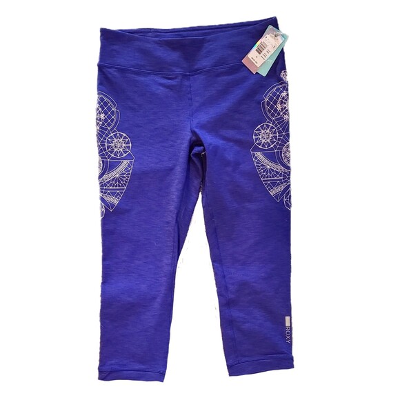 Roxy NWT Persian Blue & White "Hampi" Crop Active Leggings, Size L/XL (12-14) - Picture 5 of 9